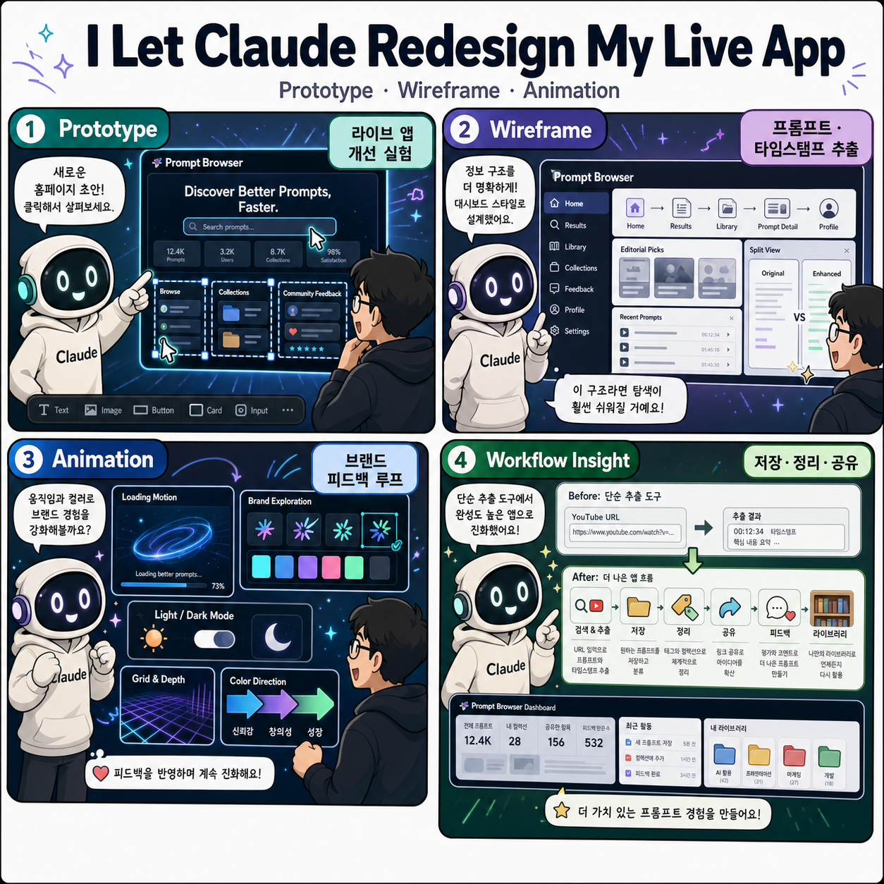 I Let Claude Redesign My Live App (Prototype, Wireframe, Animation) 내용을 설명하는 본문 이미지