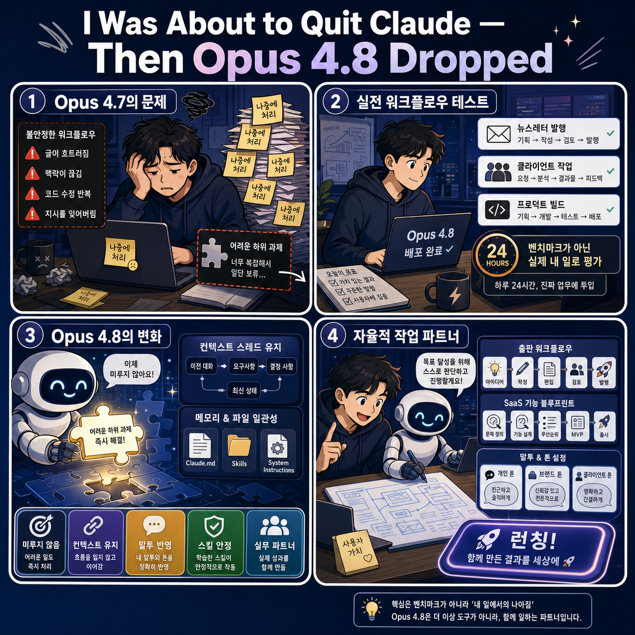 I Was About to Quit Claude — Then Opus 4.8 Dropped 내용을 설명하는 본문 이미지
