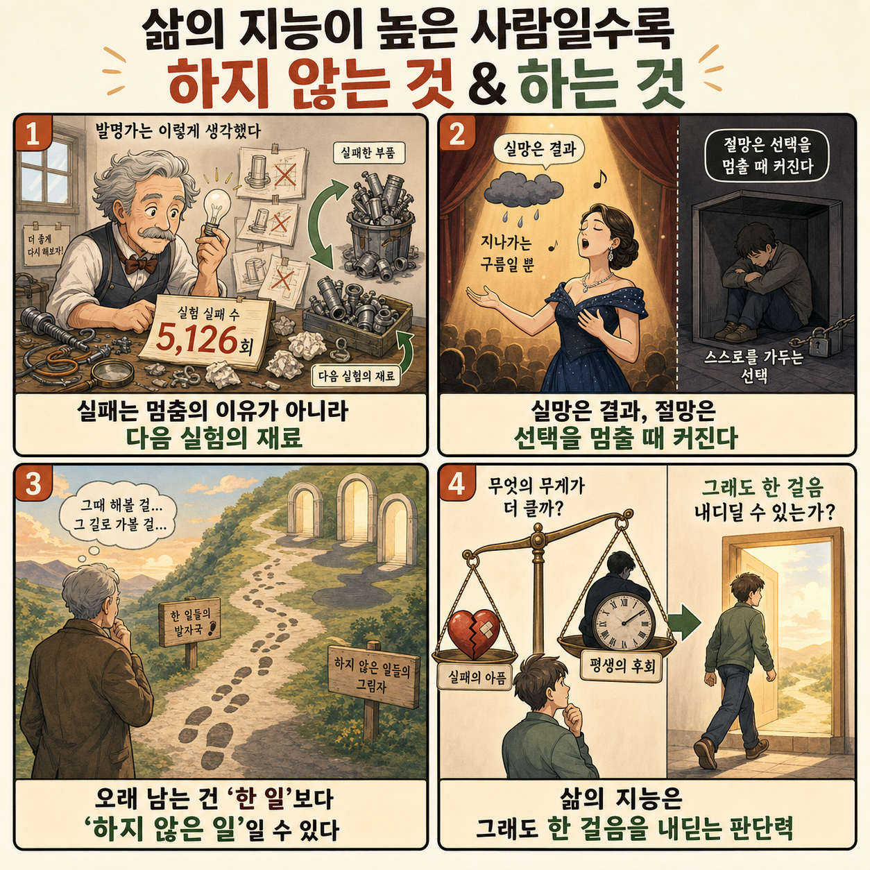 삶의 지능이 높은 사람일수록 하지 않는 것 & 하는 것 내용을 설명하는 본문 이미지