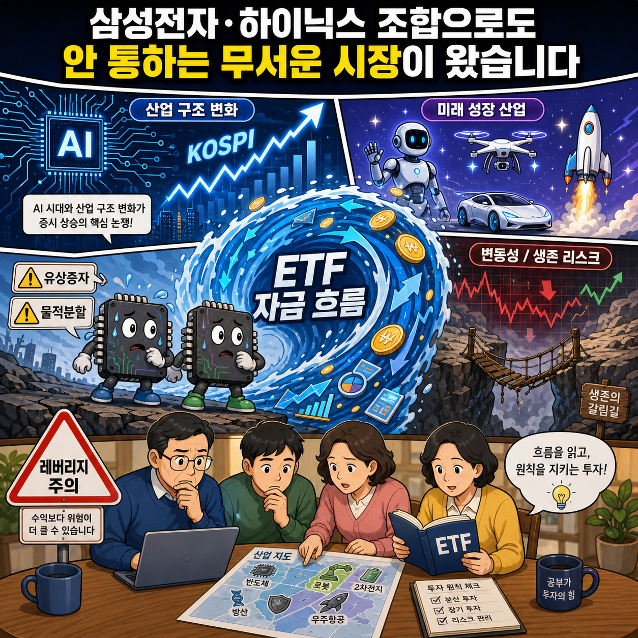 삼성전자·하이닉스 조합으로도 안 통하는 무서운 시장이 왔습니다 f. 효라클(김성효) 작가 #박정호교수 #여의도멘션 #삼성전자 #SK하이닉스 내용을 설명하는 본문 이미지