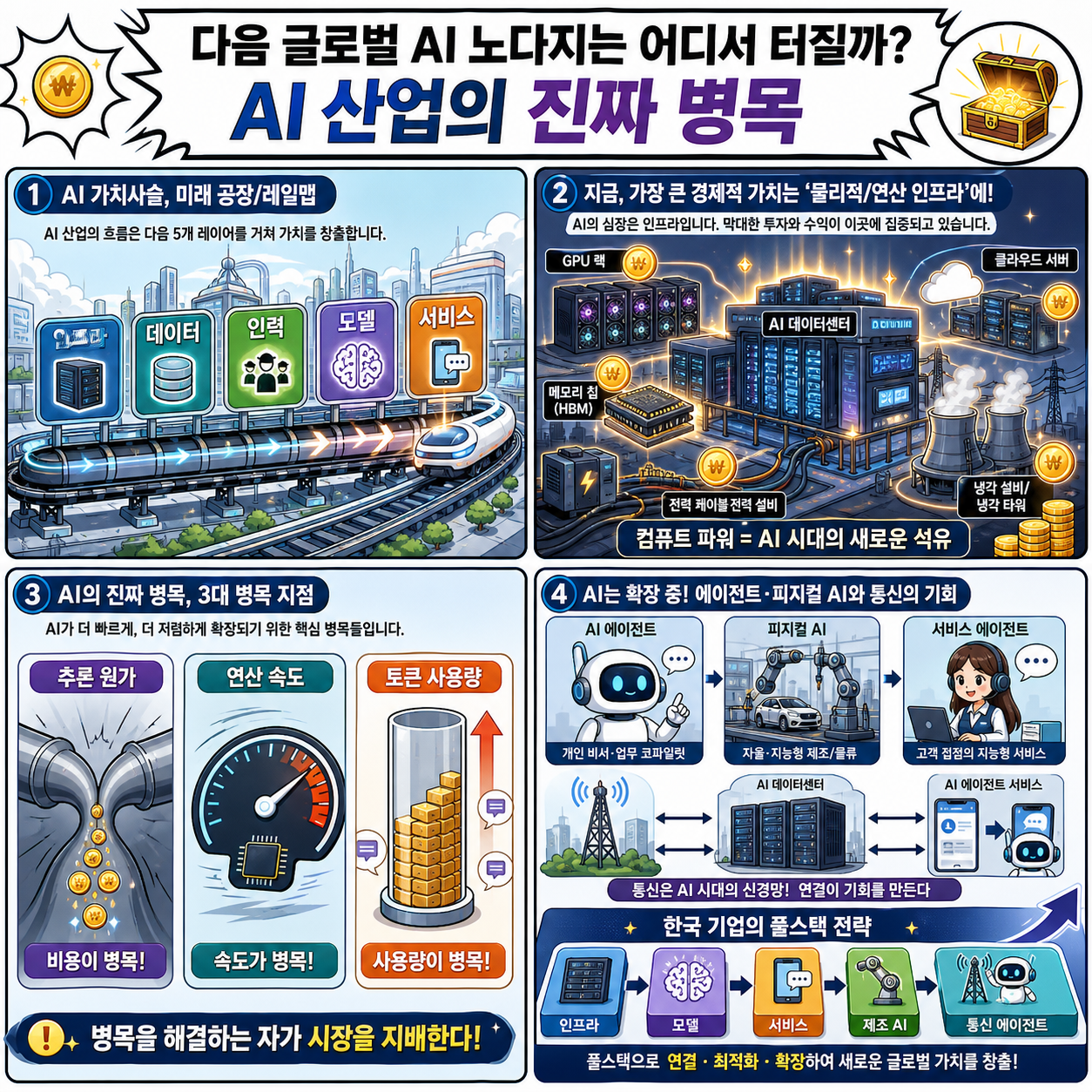 다음 글로벌 AI 노다지는 어디서 터질까? "AI 산업의 진짜 병목" (이찬수 팀장) / 경제야놀자 토크콘서트 내용을 설명하는 본문 이미지