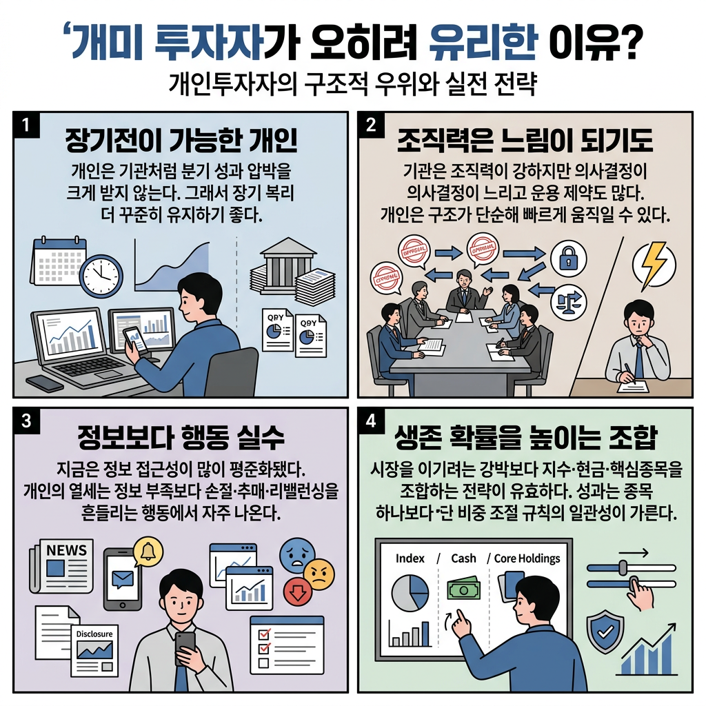 🐜개미 투자자가 유리한 이유? 개미들의 핵심 주식 투자 전략! (이란발 혼란 대처법) 내용을 설명하는 본문 이미지