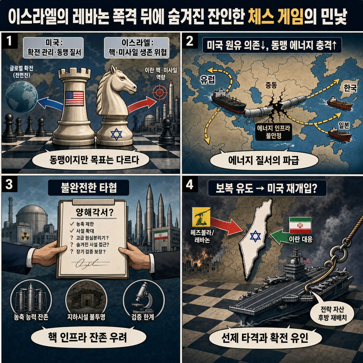 이스라엘의 레바논 폭격 뒤에 숨겨진 잔인한 체스 게임의 민낯 내용을 설명하는 본문 이미지