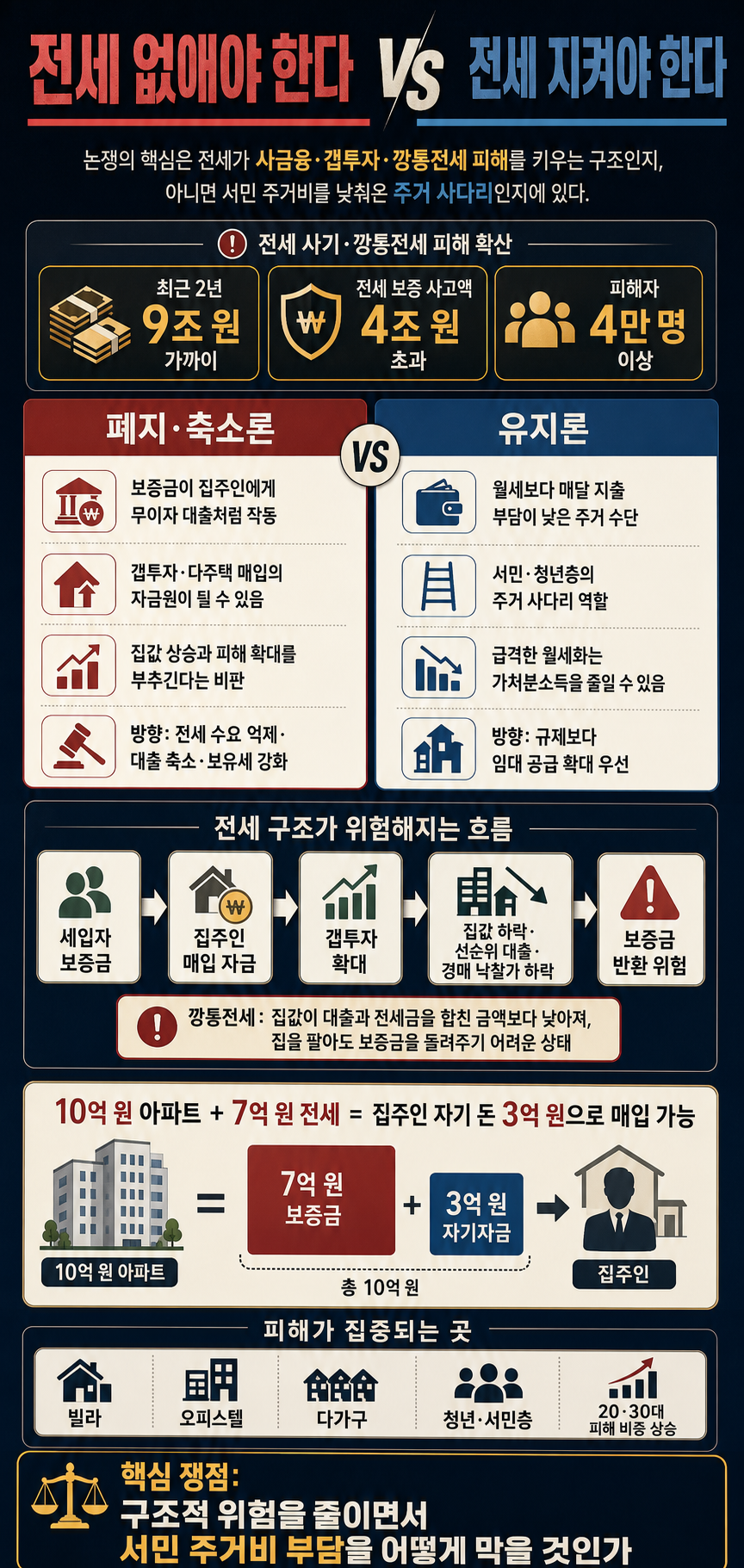 전세 없애야 한다 VS 전세 지켜야 한다 내용을 설명하는 본문 이미지