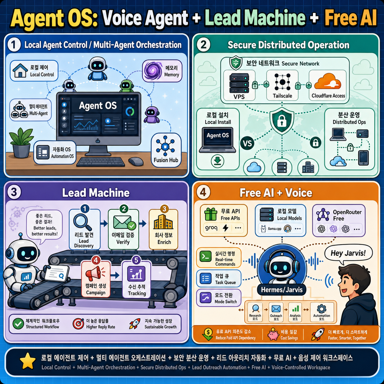 Agent OS: Voice Agent + Lead Machine + Free AI 내용을 설명하는 본문 이미지