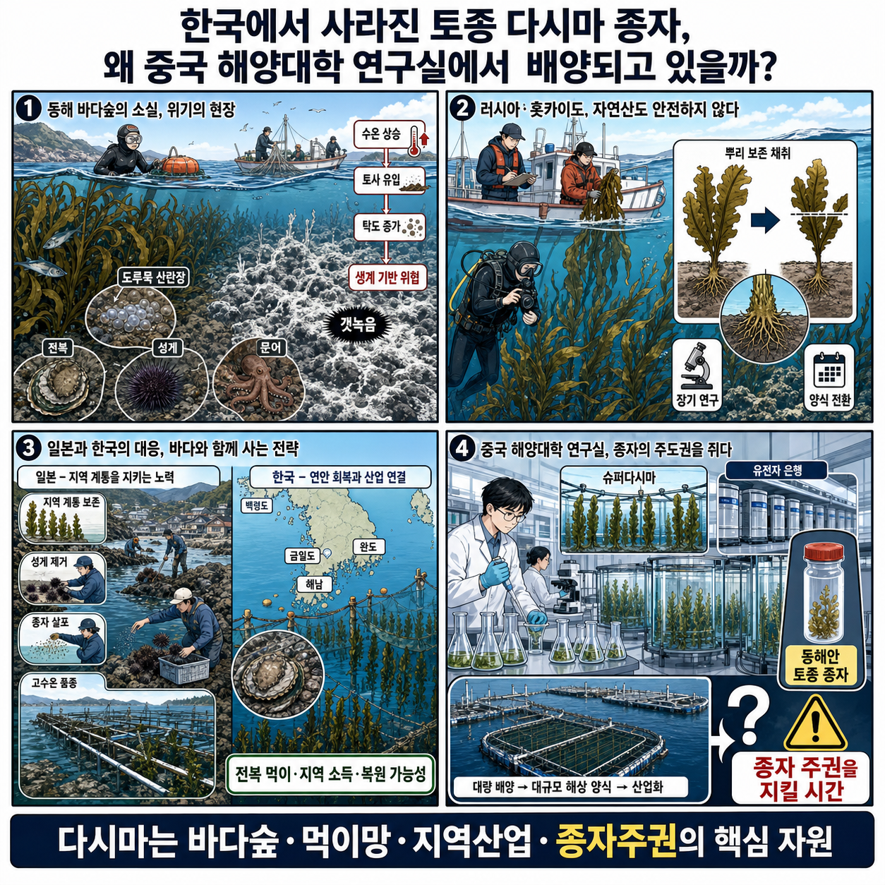 한국에서 사라진 토종 다시마 종자, 왜 중국 해양대학 연구실에서 배양되고 있을까? 내용을 설명하는 본문 이미지
