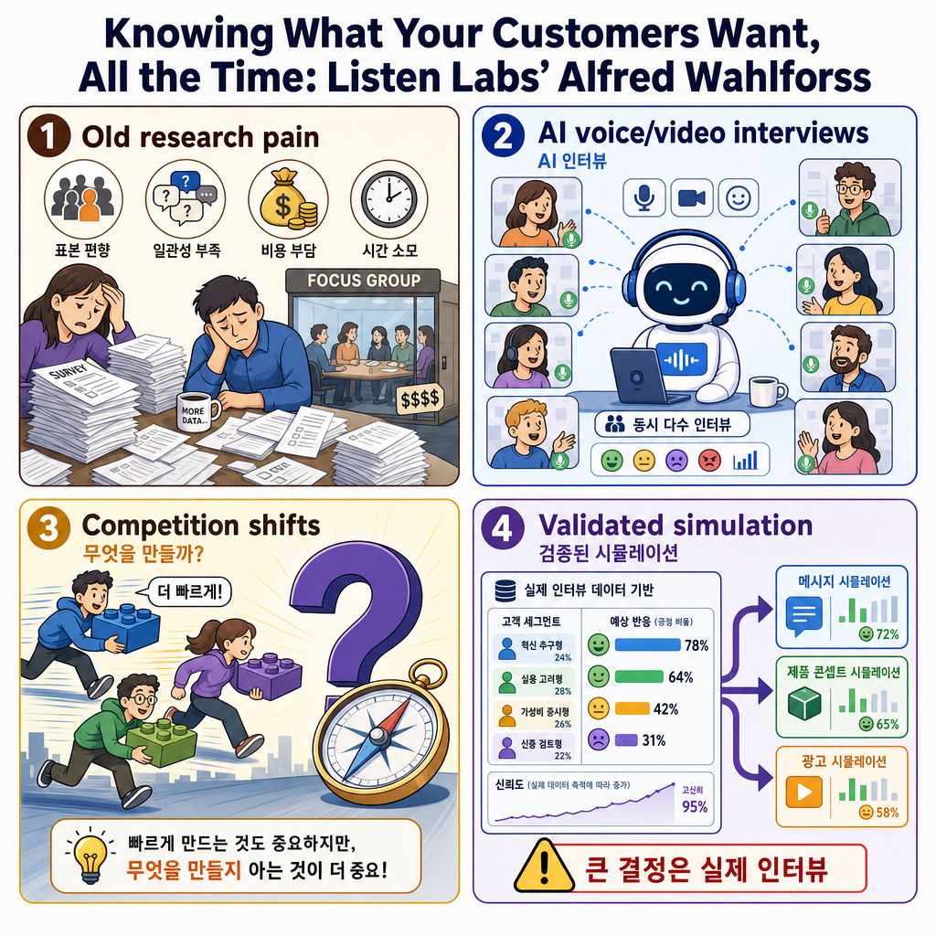 Knowing What Your Customers Want, All the Time: Listen Labs'' Alfred Wahlforss 내용을 설명하는 본문 이미지