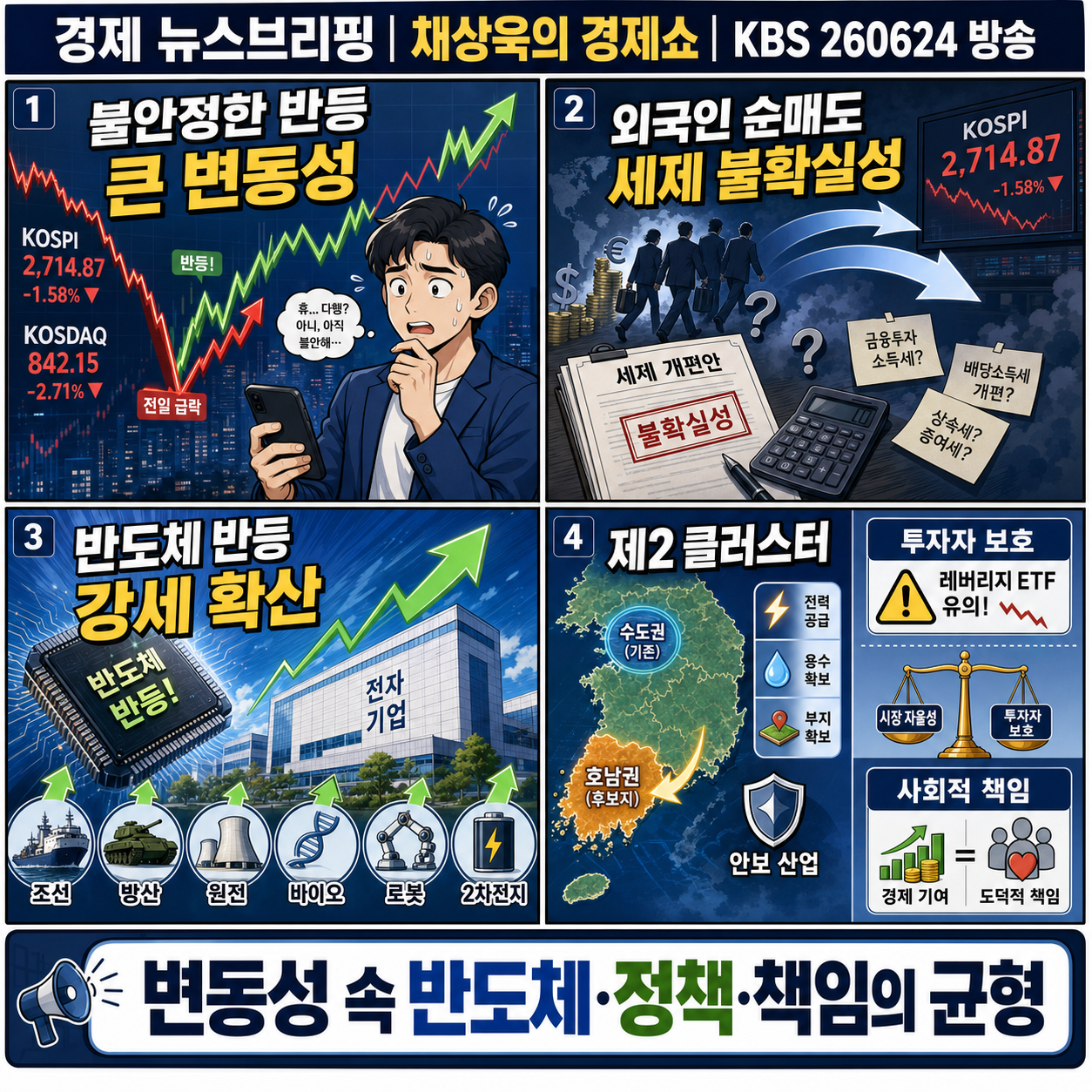 경제 뉴스브리핑｜채상욱의 경제쇼｜KBS 260624 방송 내용을 설명하는 본문 이미지