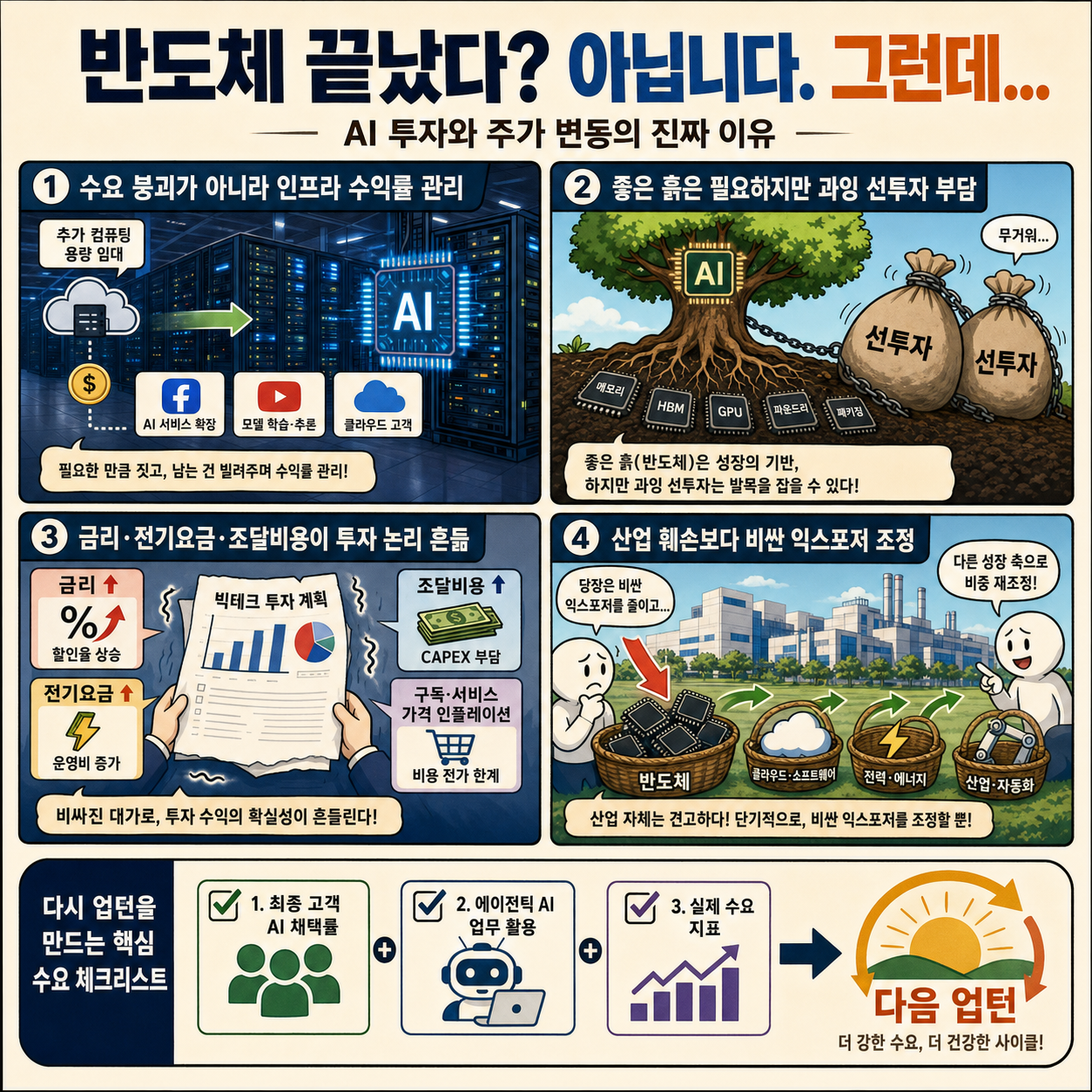 [지식뉴스] "반도체 끝났다? 아닙니다. 그런데..." 삼성전자·SK하이닉스가 자꾸 흔들리는 진짜 이유 (ft.유신익 KB국민은행 WM) / 교양이를 부탁해 / 1편 내용을 설명하는 본문 이미지