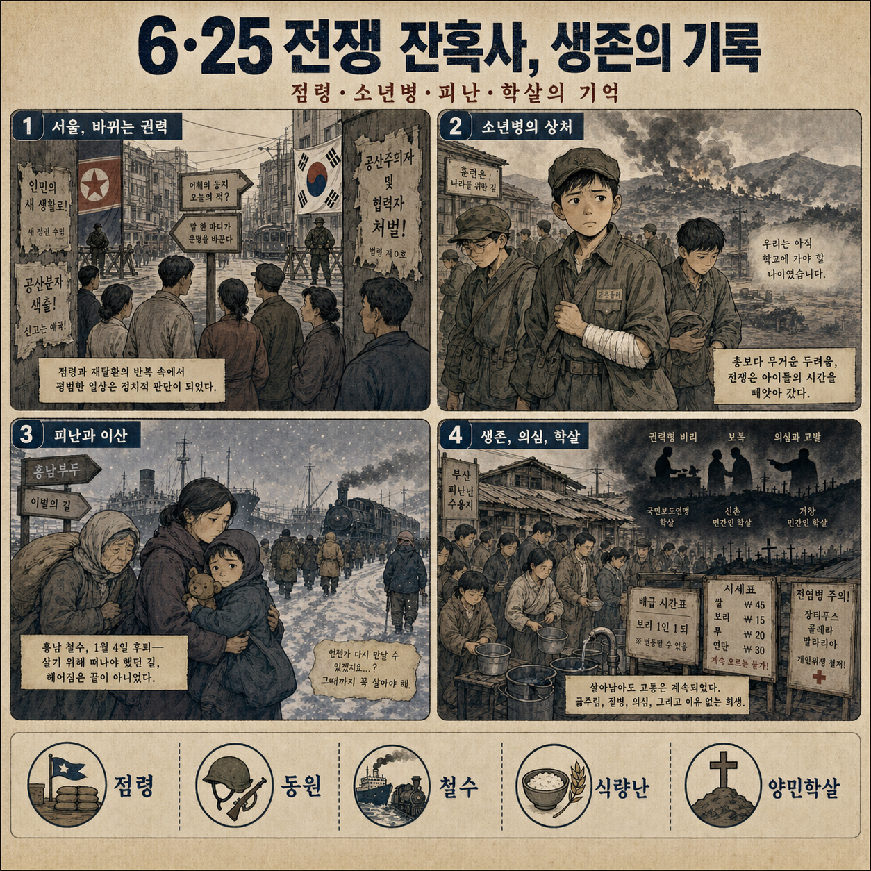 9만 명이 굶어 죽고 700명이 집단 학살... 6·25 전쟁 잔혹사 속에 숨겨진 잔인한 진실 내용을 설명하는 본문 이미지