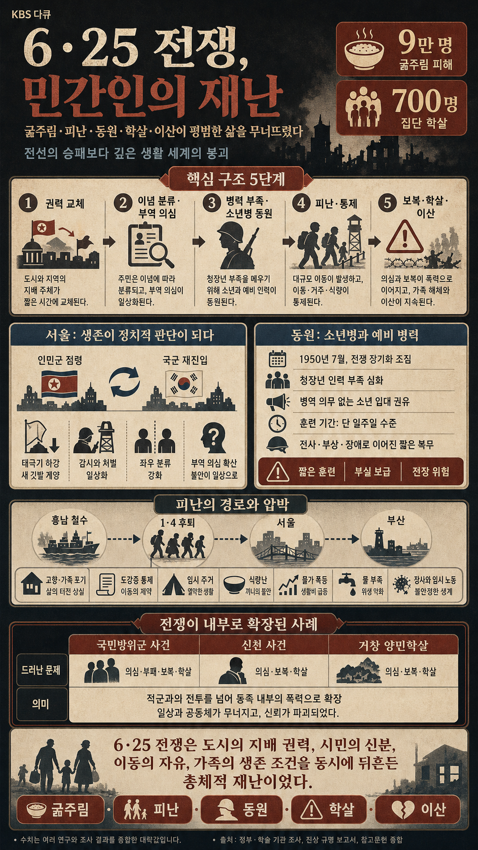 9만 명이 굶어 죽고 700명이 집단 학살... 6·25 전쟁 잔혹사 속에 숨겨진 잔인한 진실 내용을 설명하는 본문 이미지