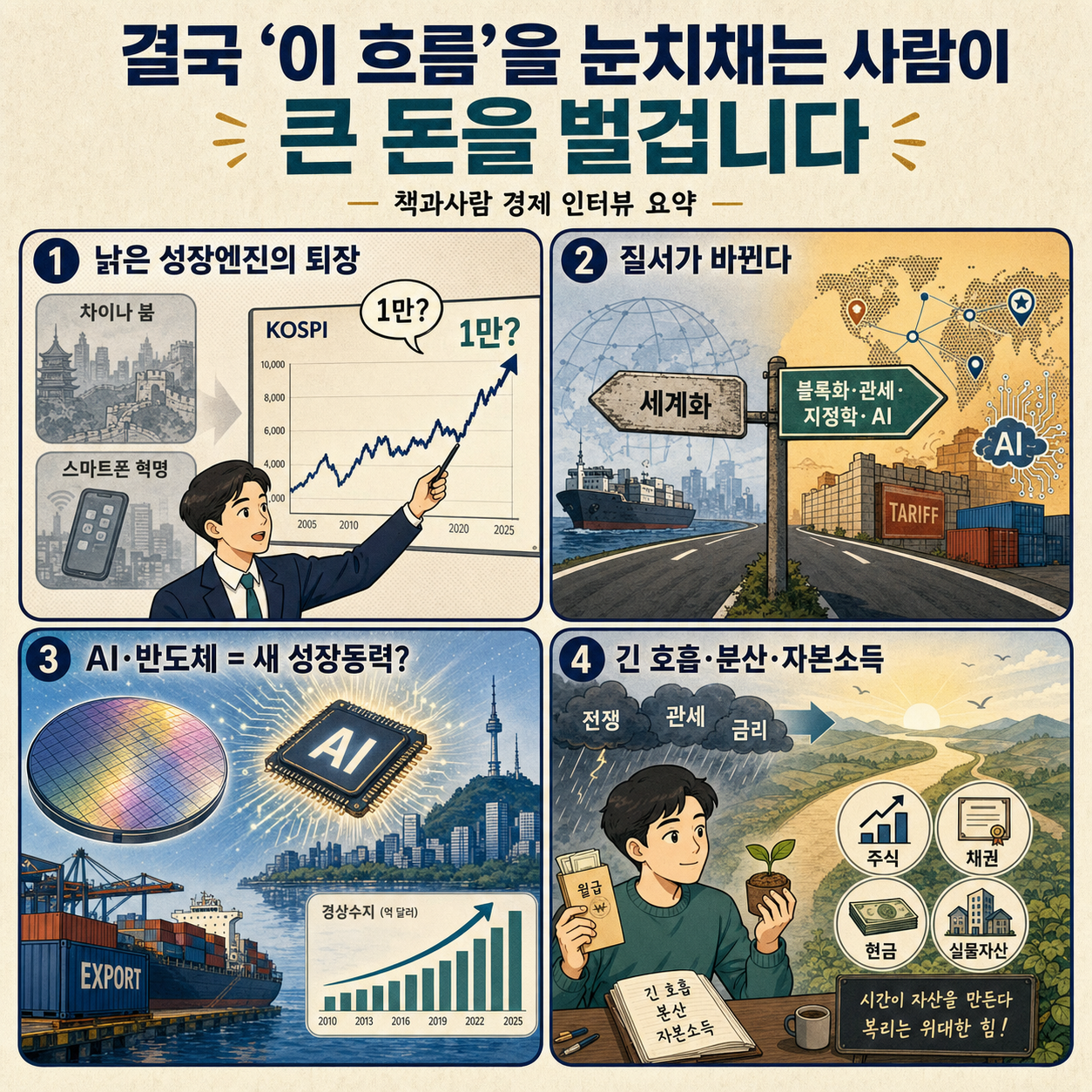 결국 ''이 흐름'' 눈치채는 사람이 큰 돈을 벌겁니다 ㅣ Ep. 책과사람 101 (오건영 단장 1부) 내용을 설명하는 본문 이미지