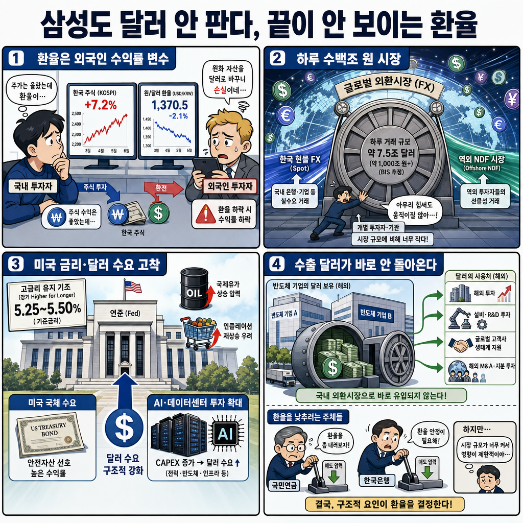 삼성도 달러 안 판다, 끝이 안 보이는 환율 (김준송TV 김준송 대표) 내용을 설명하는 본문 이미지