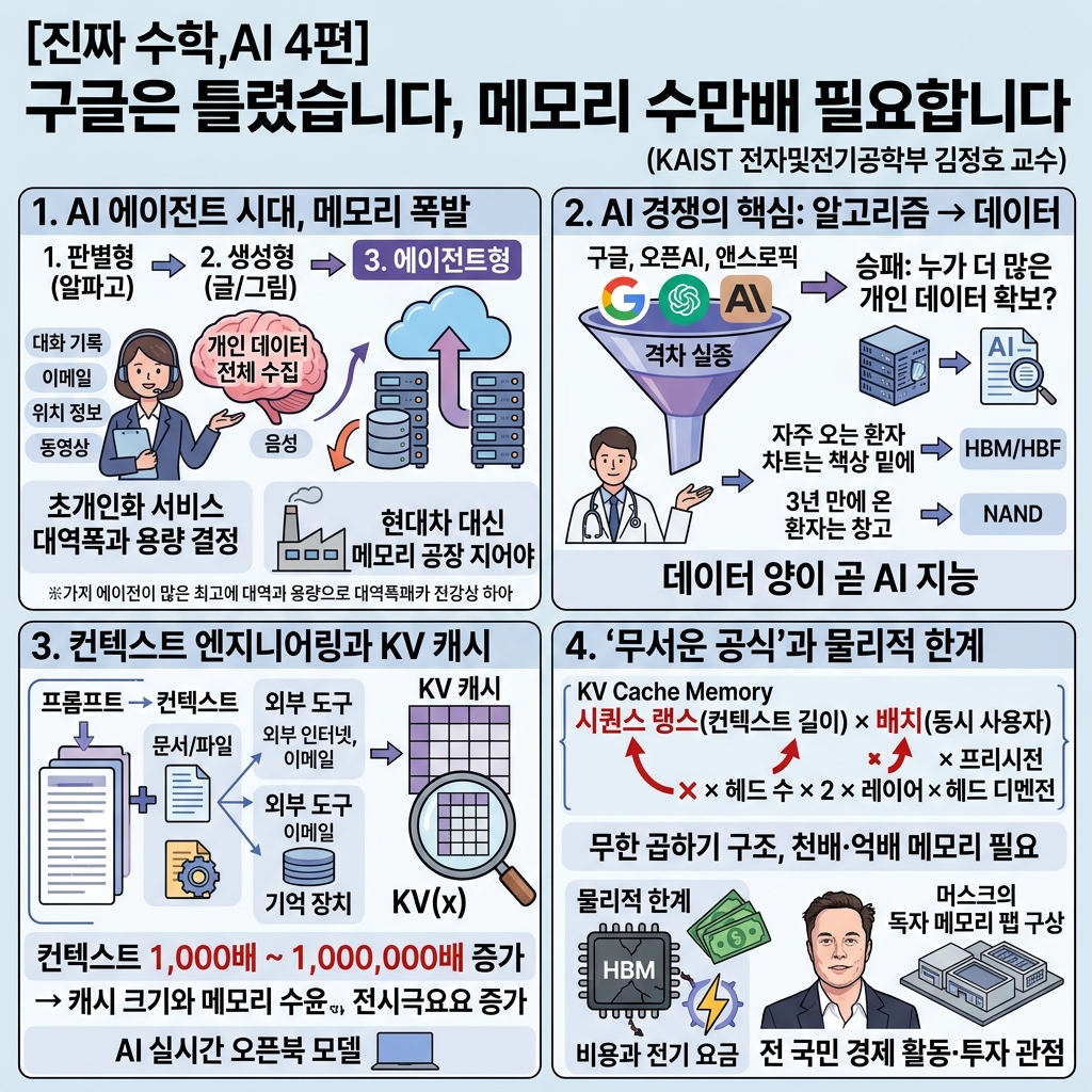 [진짜 수학,AI 4편] 구글은 틀렸습니다, 메모리 수만배 필요합니다 (KAIST 전자및전기공학부 김정호 교수) 내용을 설명하는 본문 이미지