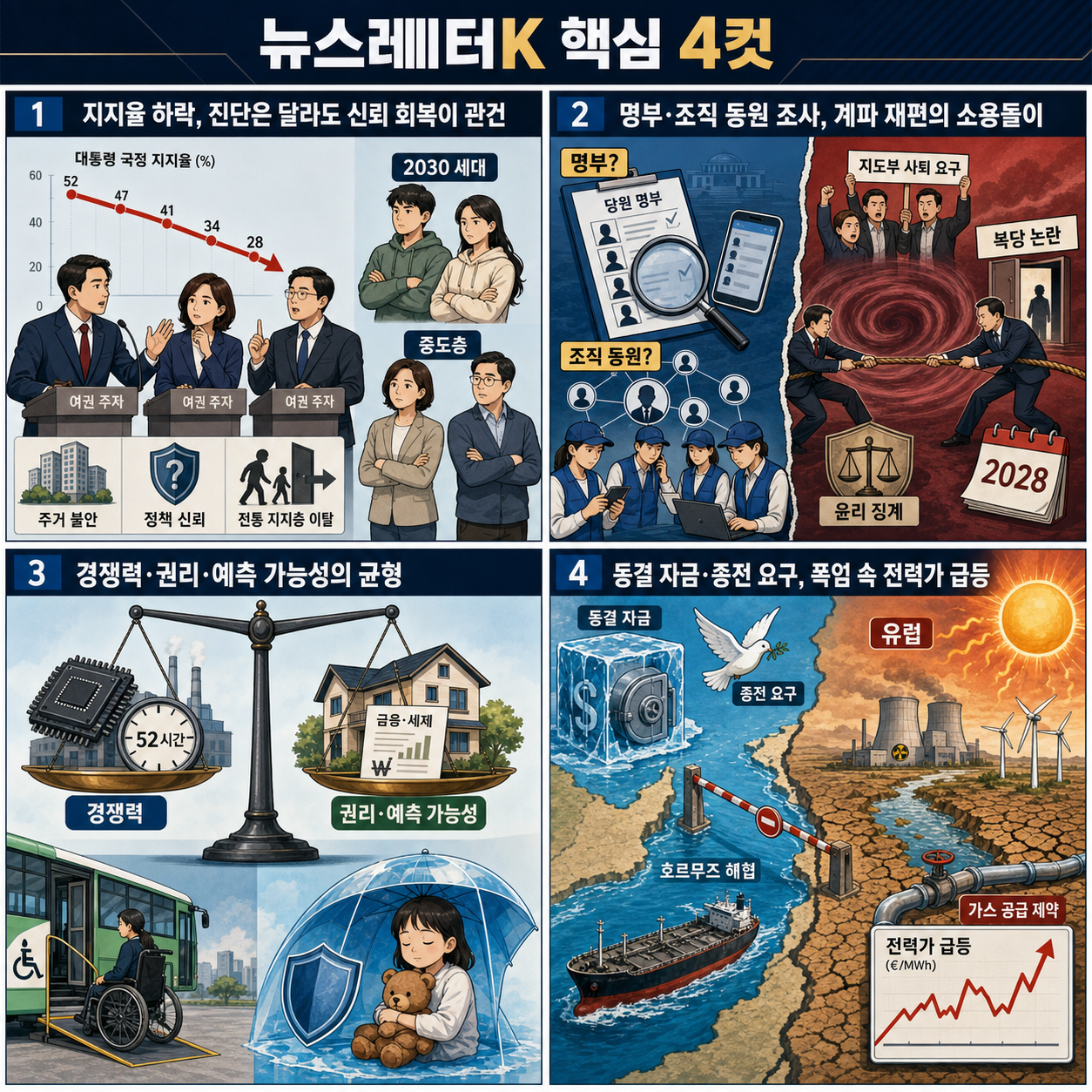 [뉴스레터K] 풀영상 - 여 당권주자들, ''李정부 지지율 하락'' 공방 + 이란, ''동결 자금 해제'' 등 연일 미국 압박 外ㅣKBS 260812 방송 내용을 설명하는 본문 이미지