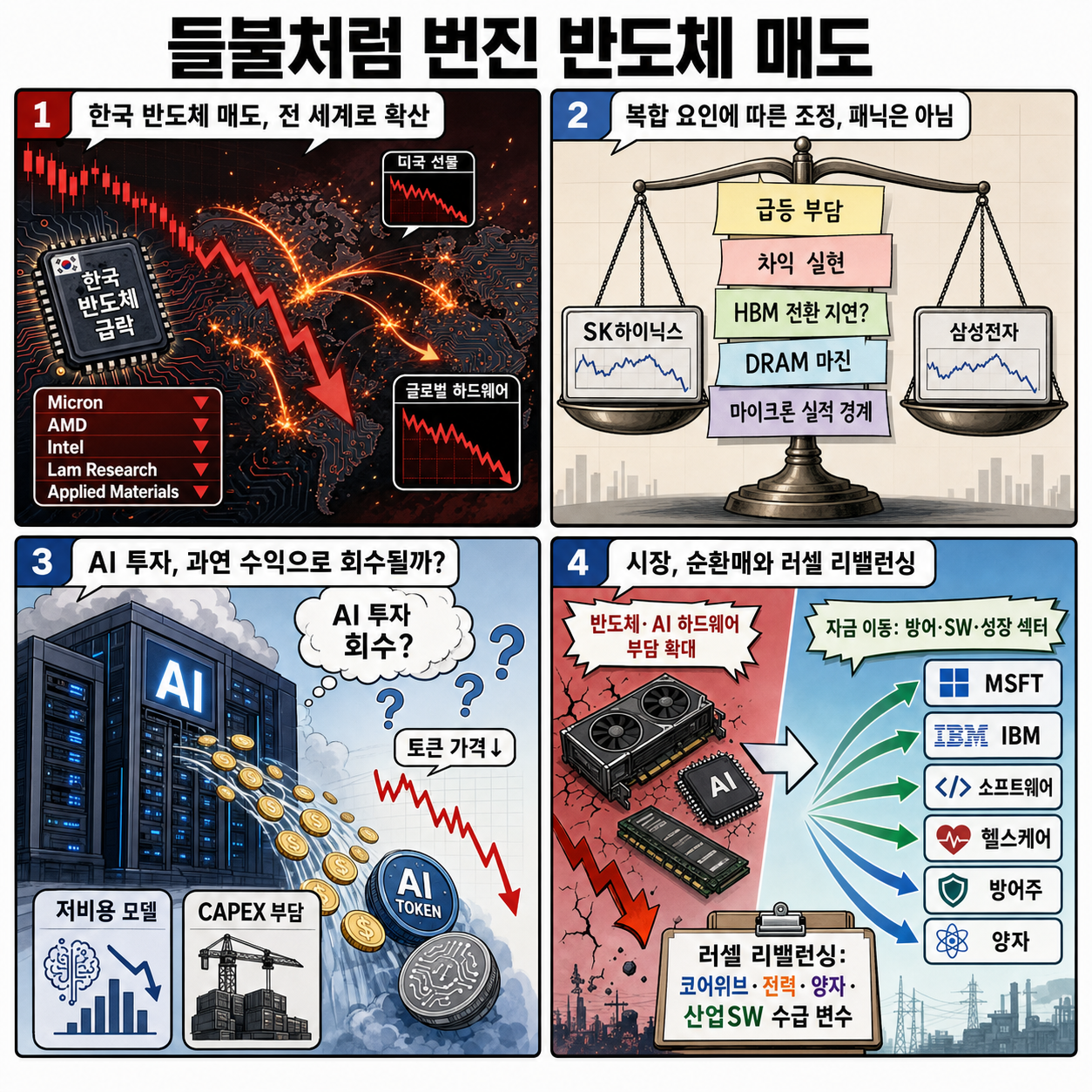 [빈난새의 개장전요것만-6월23일] 들불처럼 번진 반도체 매도 내용을 설명하는 본문 이미지