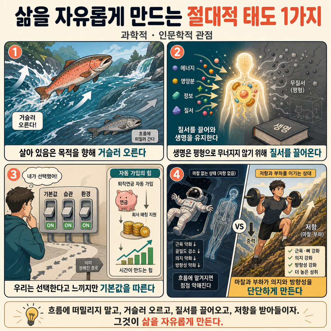 삶을 자유롭게 만드는 절대적 태도 1가지. (feat. 과학적, 인문학적) 내용을 설명하는 본문 이미지