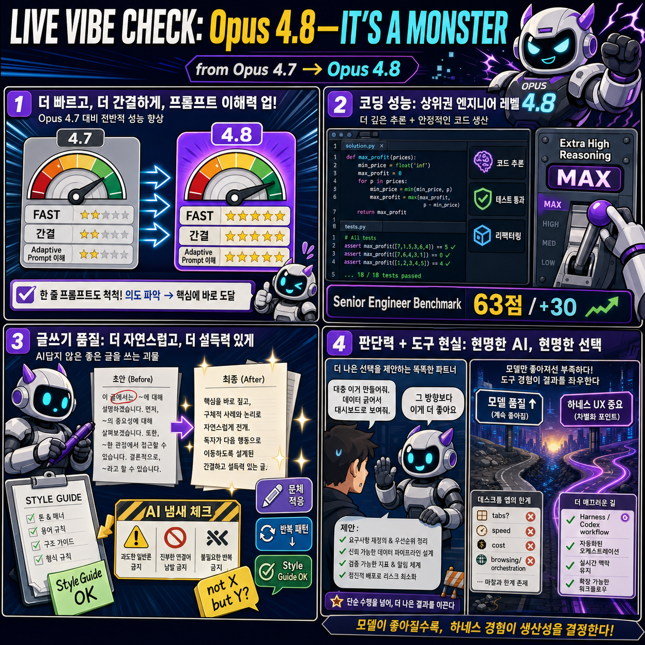 LIVE VIBE CHECK: Opus 4.8—IT''S A MONSTER 내용을 설명하는 본문 이미지