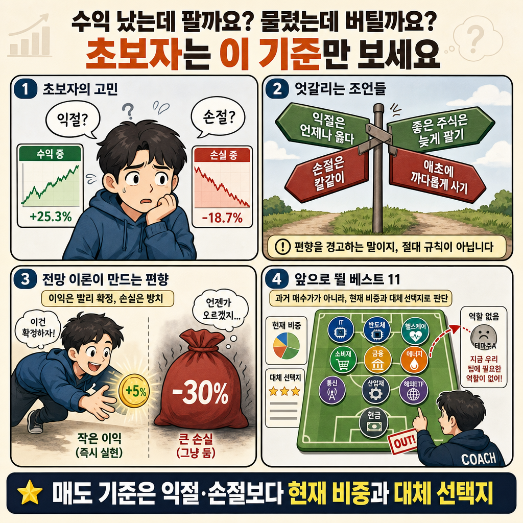 수익 났는데 팔까요? 물렸는데 버틸까요? 초보자는 이 기준만 보세요 내용을 설명하는 본문 이미지