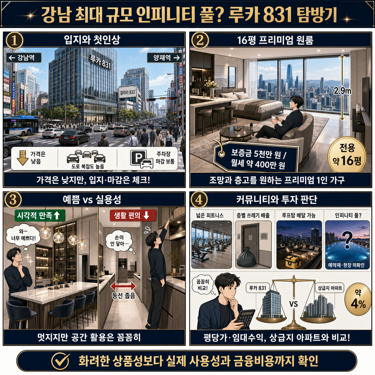 강남 최대 규모의 인피티니 풀을 갖춘 인플루언서들을 위한 최고급 오피스텔?ㅣ루카 831 탐방기 내용을 설명하는 본문 이미지