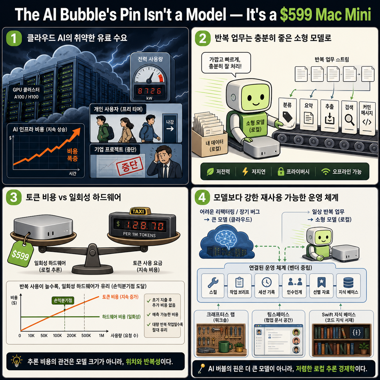 The AI Bubble''s Pin Isn''t a Model — It''s a $599 Mac Mini 내용을 설명하는 본문 이미지
