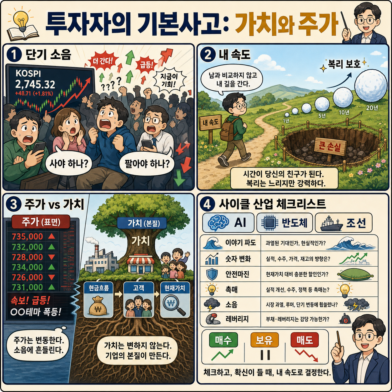윤쌤과 함께하는 투자수업 ''투자자의 기본사고: 가치와 주가''｜경제쇼 특집 공개방송｜KBS 260626 방송 내용을 설명하는 본문 이미지
