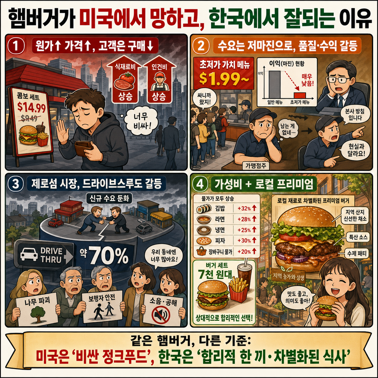 햄버거가 미국에서 망하고, 한국에서 잘되는 이유 내용을 설명하는 본문 이미지
