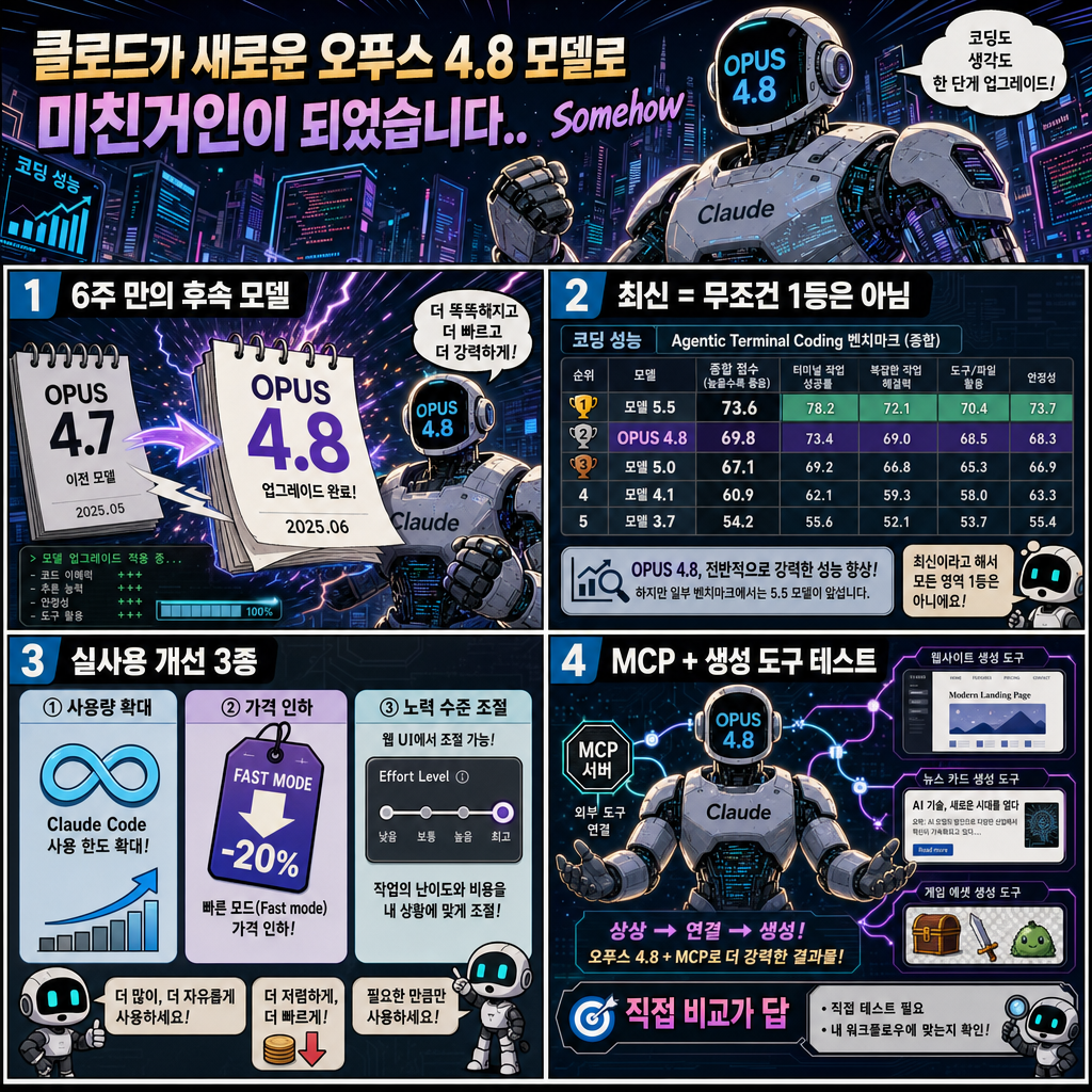 클로드가 새로운 오푸스 4.8 모델로 미친거인이 되었습니다.. somehow 내용을 설명하는 본문 이미지