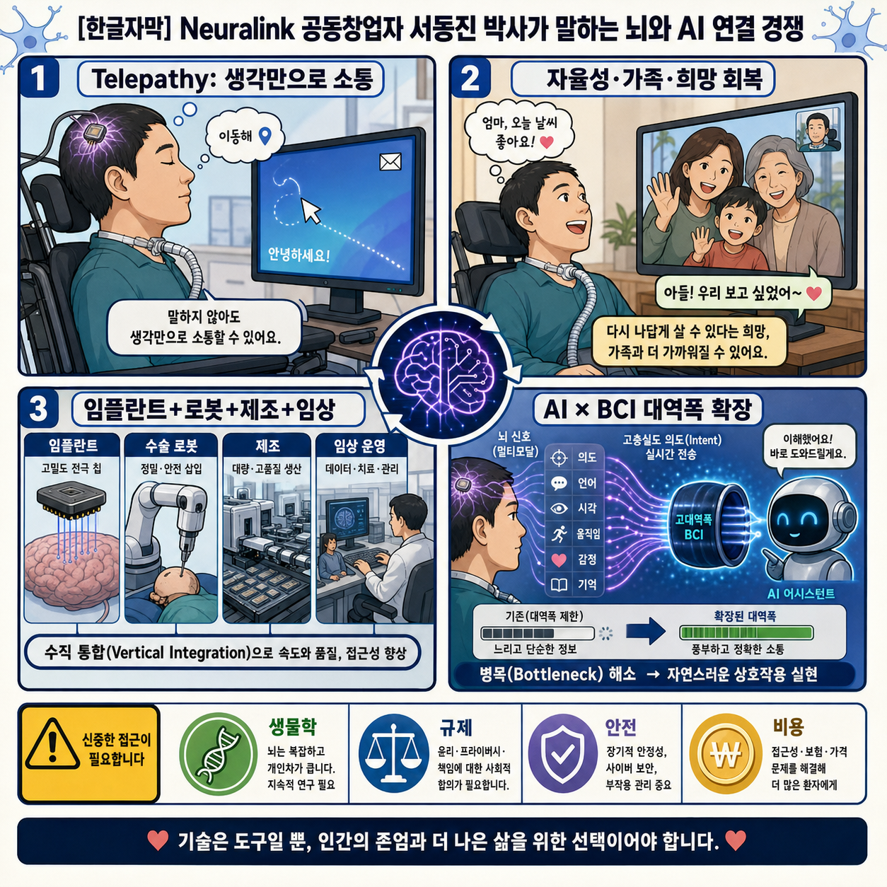 [한글자막] Neuralink 공동창업자 서동진 박사가 말하는 뇌와 AI 연결 경쟁 내용을 설명하는 본문 이미지