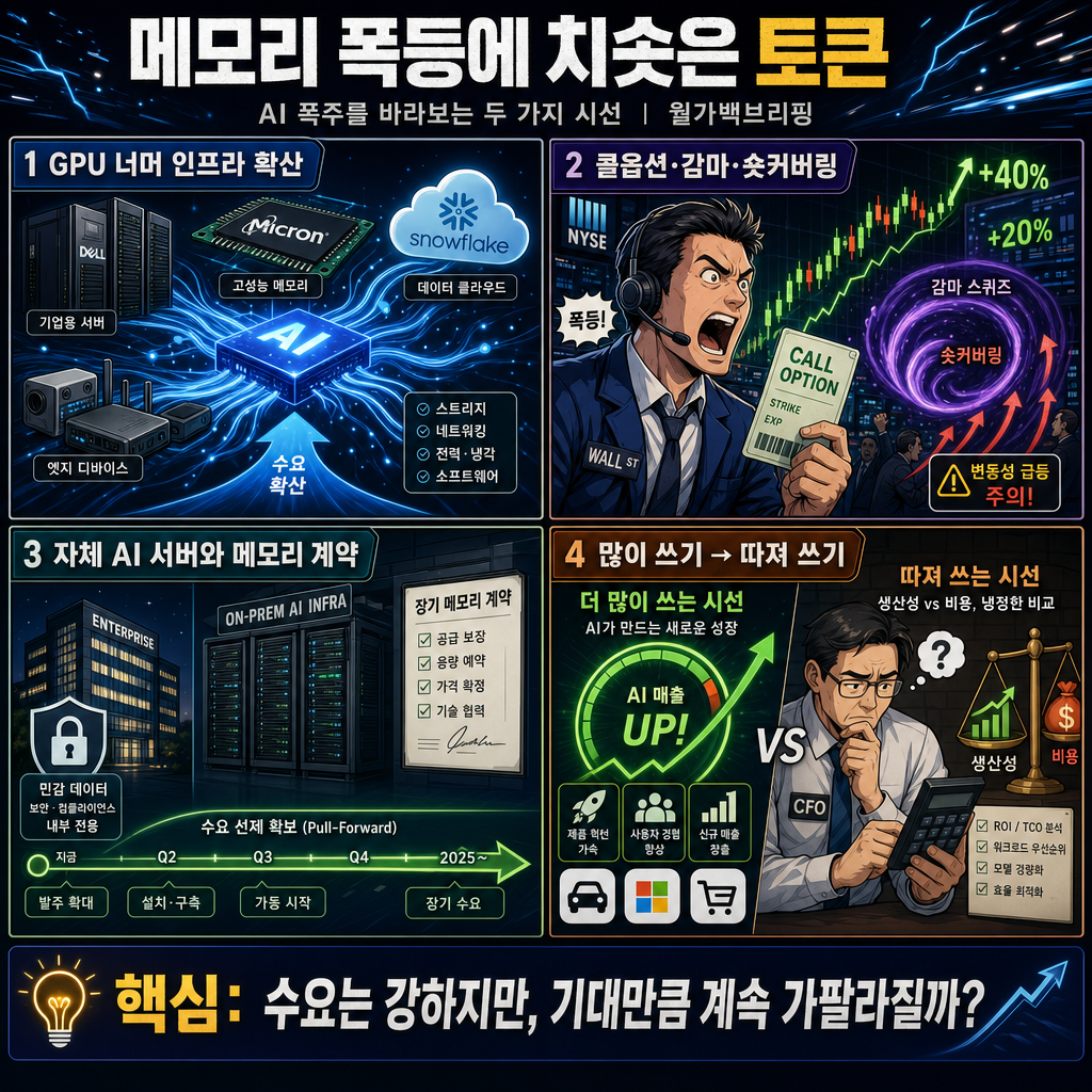 메모리 폭등에 치솟은 토큰 그리고 AI 폭주를 바라보는 두 가지 시선 내용을 설명하는 본문 이미지