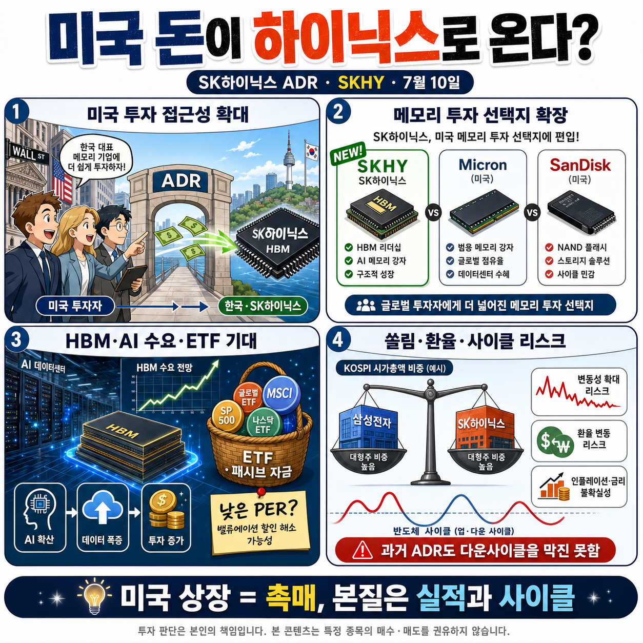 미국 돈이 하이닉스로 온다?" SK하이닉스 ADR 상장이 주가에 미칠 영향 #SK하이닉스 #SKHY 내용을 설명하는 본문 이미지