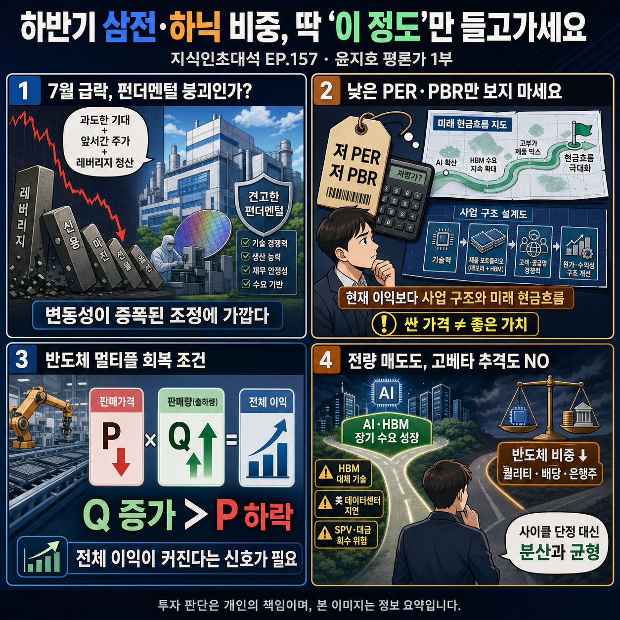 하반기 삼전하닉 비중, 딱 ''이 정도''만 들고가세요ㅣ지식인초대석 EP.157 (윤지호 평론가 1부) 내용을 설명하는 본문 이미지