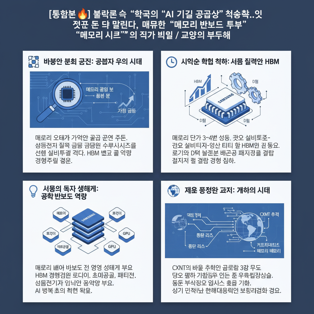 [통합본🔥] 블랙록 "한국이 ''AI 기술 공급망'' 핵심축"..이제 돈 더 몰린다, 대한민국 반도체 투톱 ''메모리 사이클''의 진짜 비밀 / 교양이를 부탁해 내용을 설명하는 본문 이미지