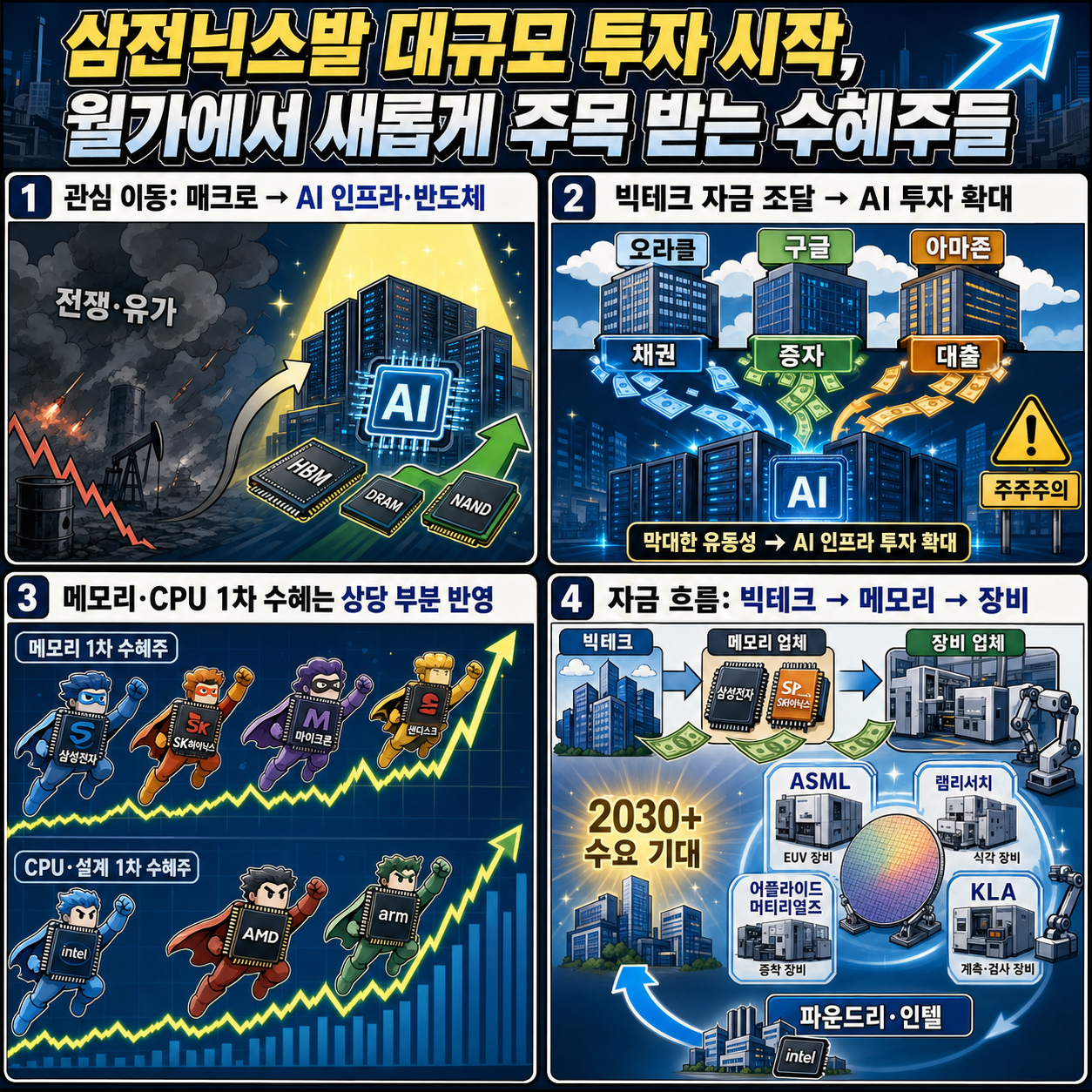 삼전닉스발 대규모 투자 시작, 월가에서 새롭게 주목 받는 수혜주들 내용을 설명하는 본문 이미지