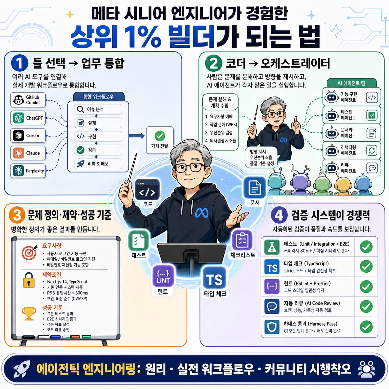 메타 시니어 엔지니어가 경험한 상위 1% 빌더가 되는 법 내용을 설명하는 본문 이미지