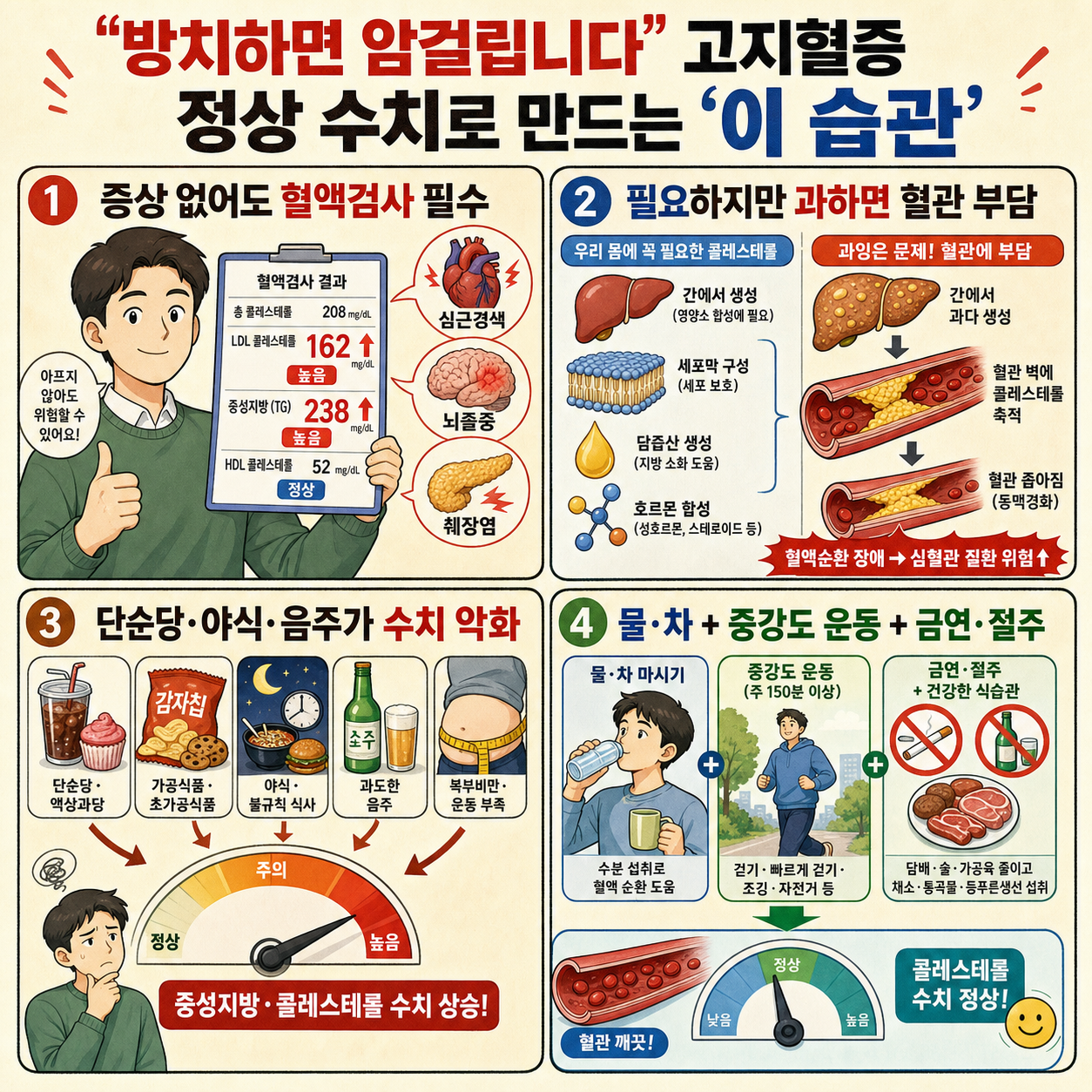 방치하면 암걸립니다" 고지혈증 정상 수치로 만드는 ''이 습관'' 내용을 설명하는 본문 이미지