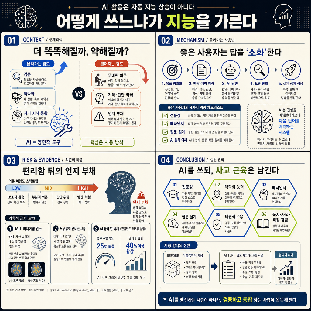 AI를 쓸수록 지능이 올라가는 사람의 특징들 (feat. 과학적) 내용을 설명하는 본문 이미지