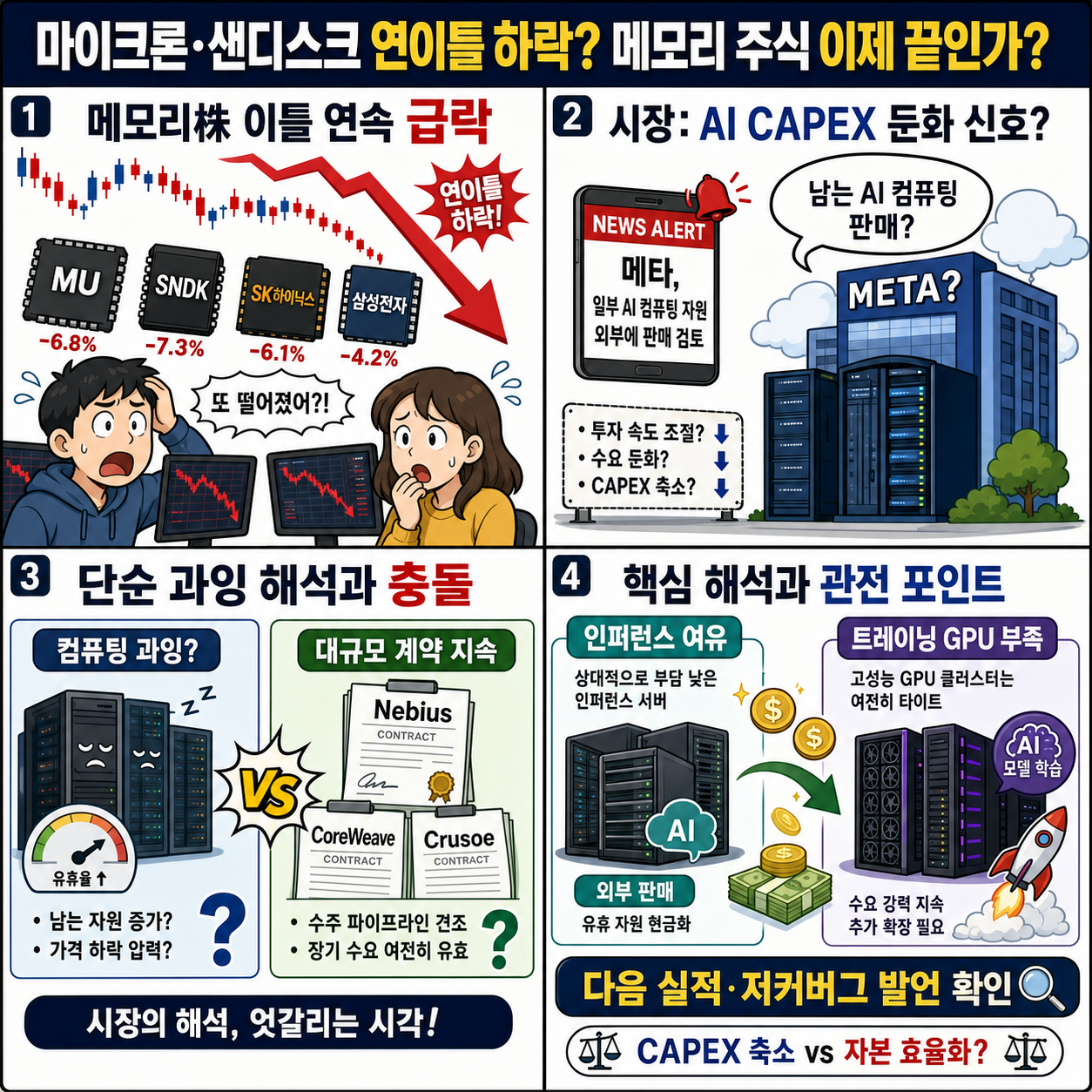 마이크론 샌디스크 연이틀 하락? 메모리 주식 이제 끝인가? 내용을 설명하는 본문 이미지
