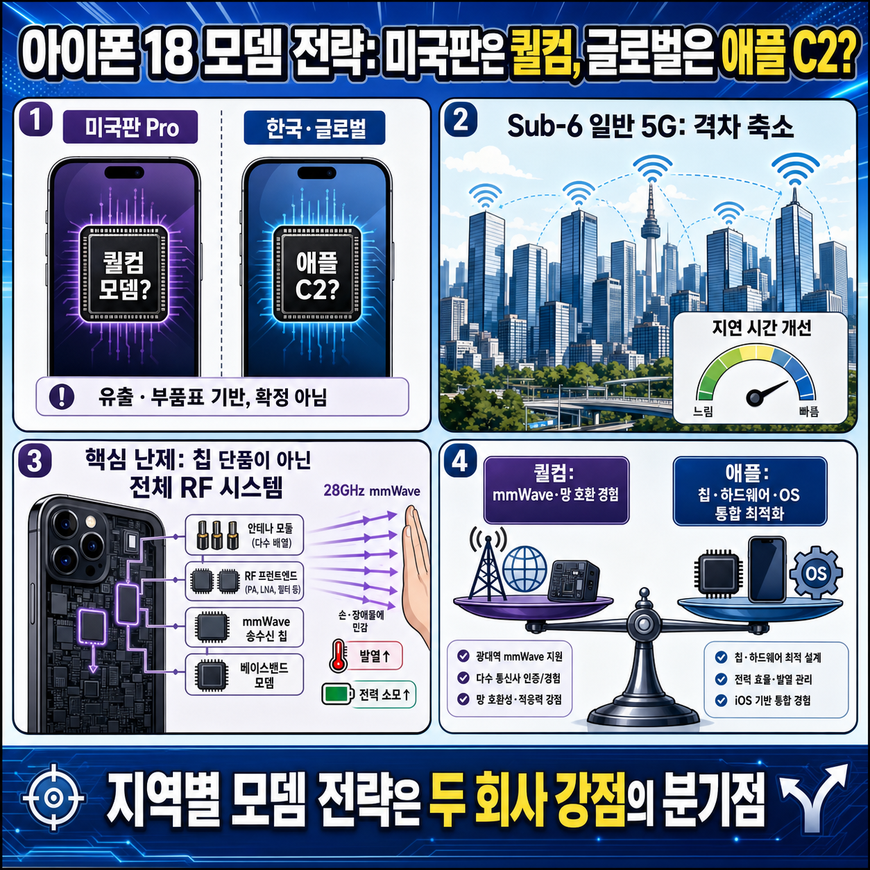 아이폰 18 해킹 유출에서 드러난 사실…미국판만 퀄컴 모뎀 쓴다? 애플이 아직 못 넘은 mmWave 5G 기술 내용을 설명하는 본문 이미지