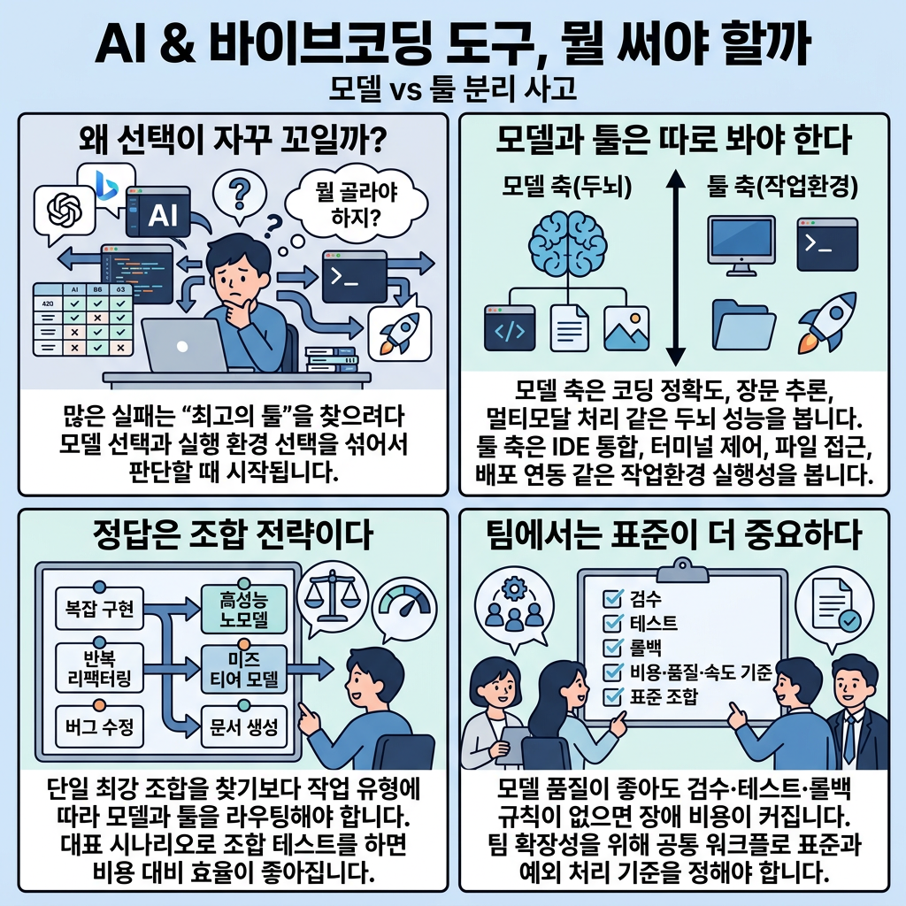 AI & 바이브코딩 도구, 뭘 써야 할까? 내용을 설명하는 본문 이미지