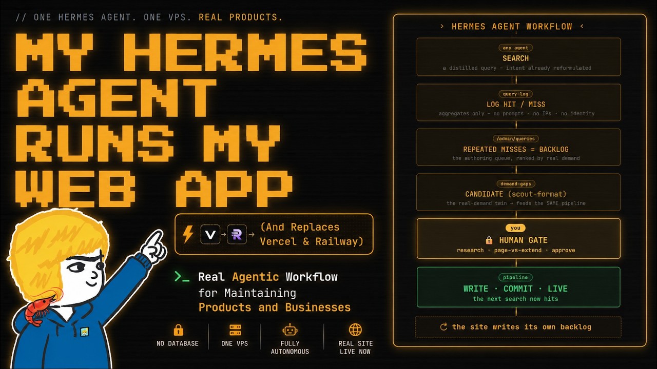 My Hermes Agent Runs My Web App on a $6 VPS (And Replaces Vercel & Railway) 영상 미리보기 썸네일