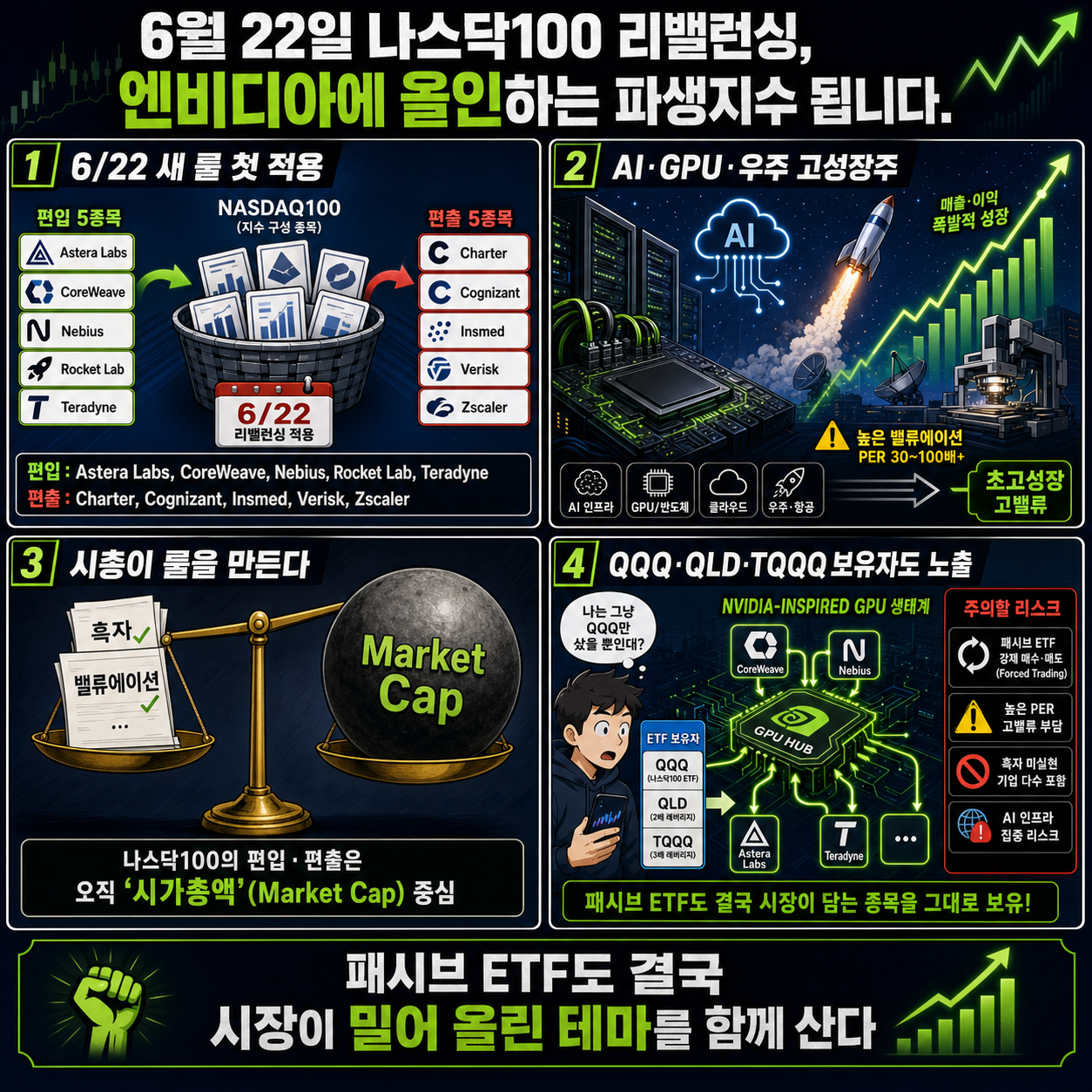 6월 22일 나스닥100 리밸런싱, 엔비디아에 올인하는 파생지수 됩니다. 내용을 설명하는 본문 이미지