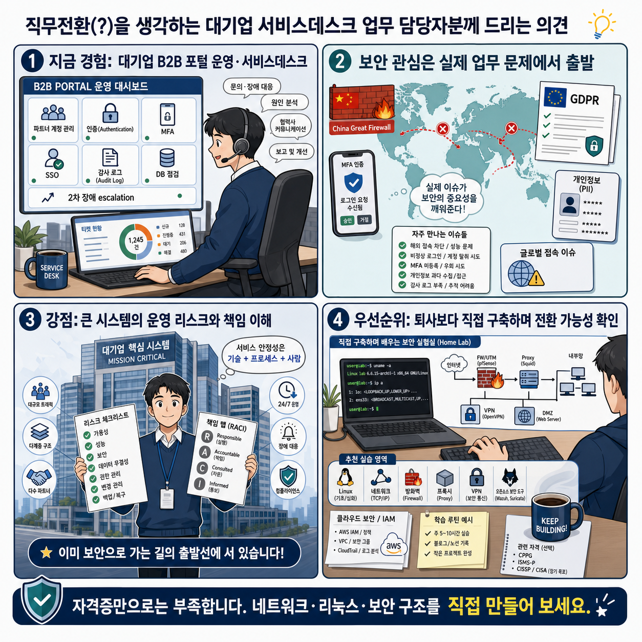 직무전환(?)을 생각하는 대기업 서비스데스크 업무 담당자분께 드리는 의견 내용을 설명하는 본문 이미지