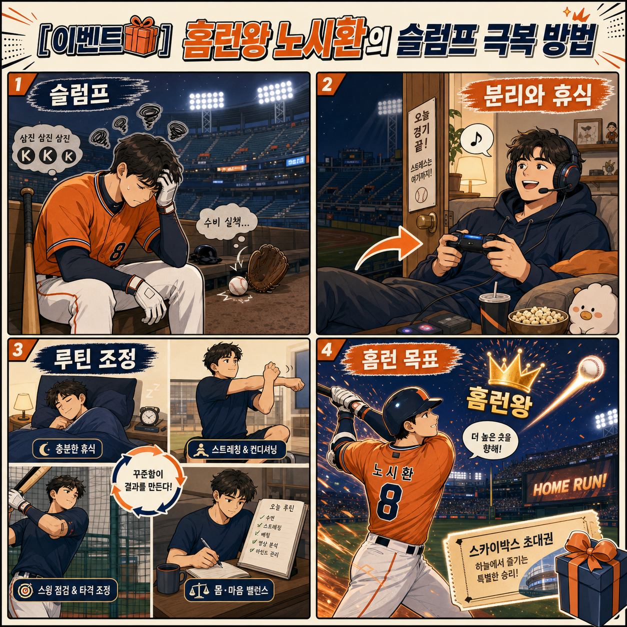 [이벤트🎁] 홈런왕 노시환의 슬럼프 극복 방법 내용을 설명하는 본문 이미지