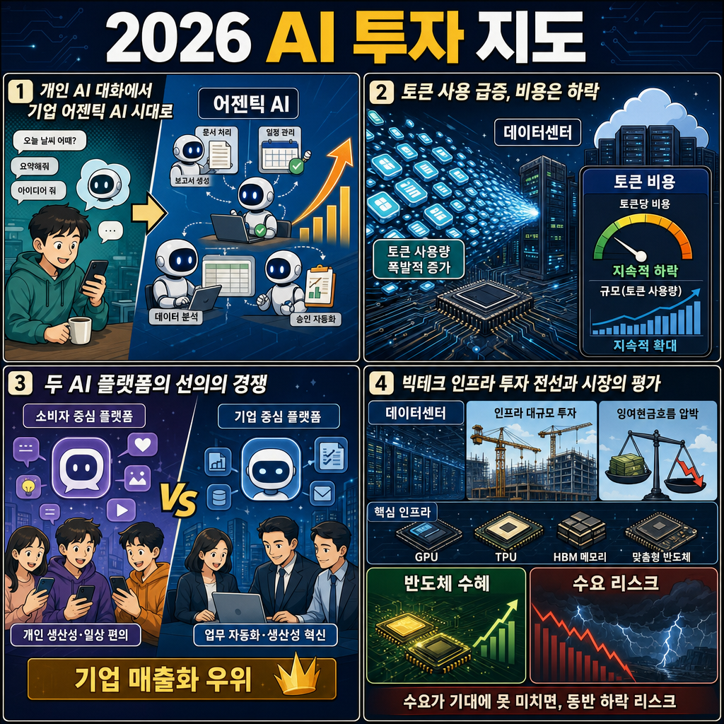 🔥AI 주식 어디로 가나? 2026년 AI 트렌드와 투자 인사이트 총정리 내용을 설명하는 본문 이미지