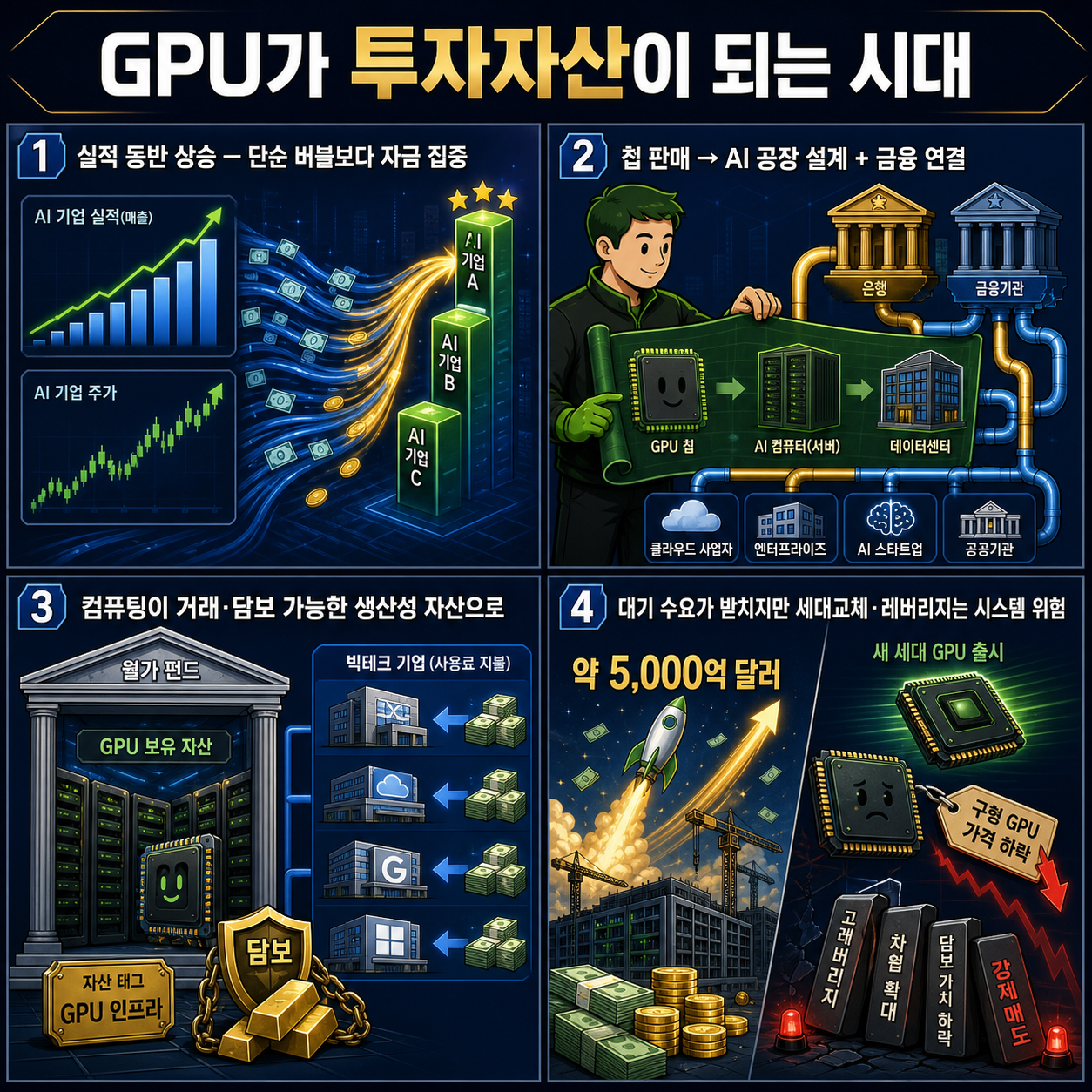 GPU가 ''투자자산''이 되는 시대가 왔다, 월가가 AI 데이터센터 돈줄까지 잡기 시작한 이유 [Z1뉴스 - 1부] 내용을 설명하는 본문 이미지