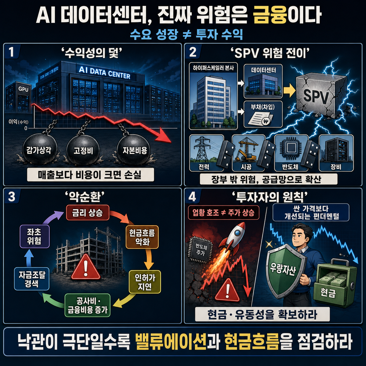 [지식뉴스] ※꼭 보셨으면 좋겠습니다※ 무너진 건 AI가 아니었다, 데이터센터에 숨은 ''금융''의 덫 / 교양이를 부탁해 내용을 설명하는 본문 이미지