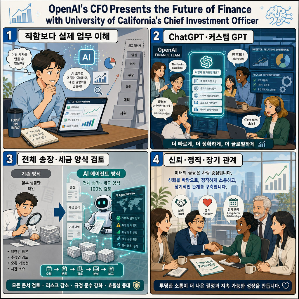 OpenAI''s CFO Presents the Future of Finance with University of California''s Chief Investment Officer 내용을 설명하는 본문 이미지