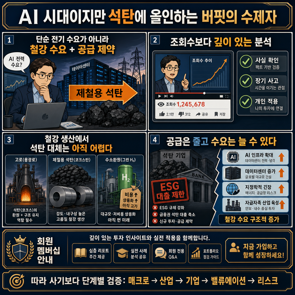 AI 시대이지만 석탄에 올인하는 버핏의 수제자(+멤버십 소개 포함) 내용을 설명하는 본문 이미지