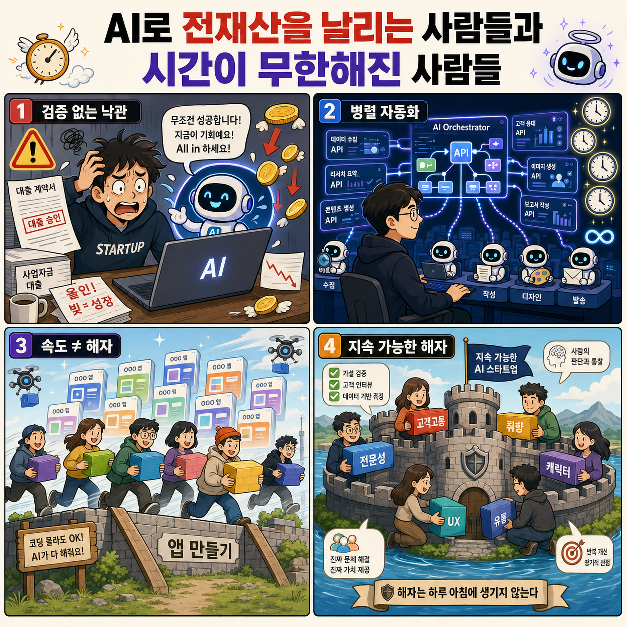 AI로 전재산을 날리는 사람들과 시간이 무한해진 사람들 내용을 설명하는 본문 이미지